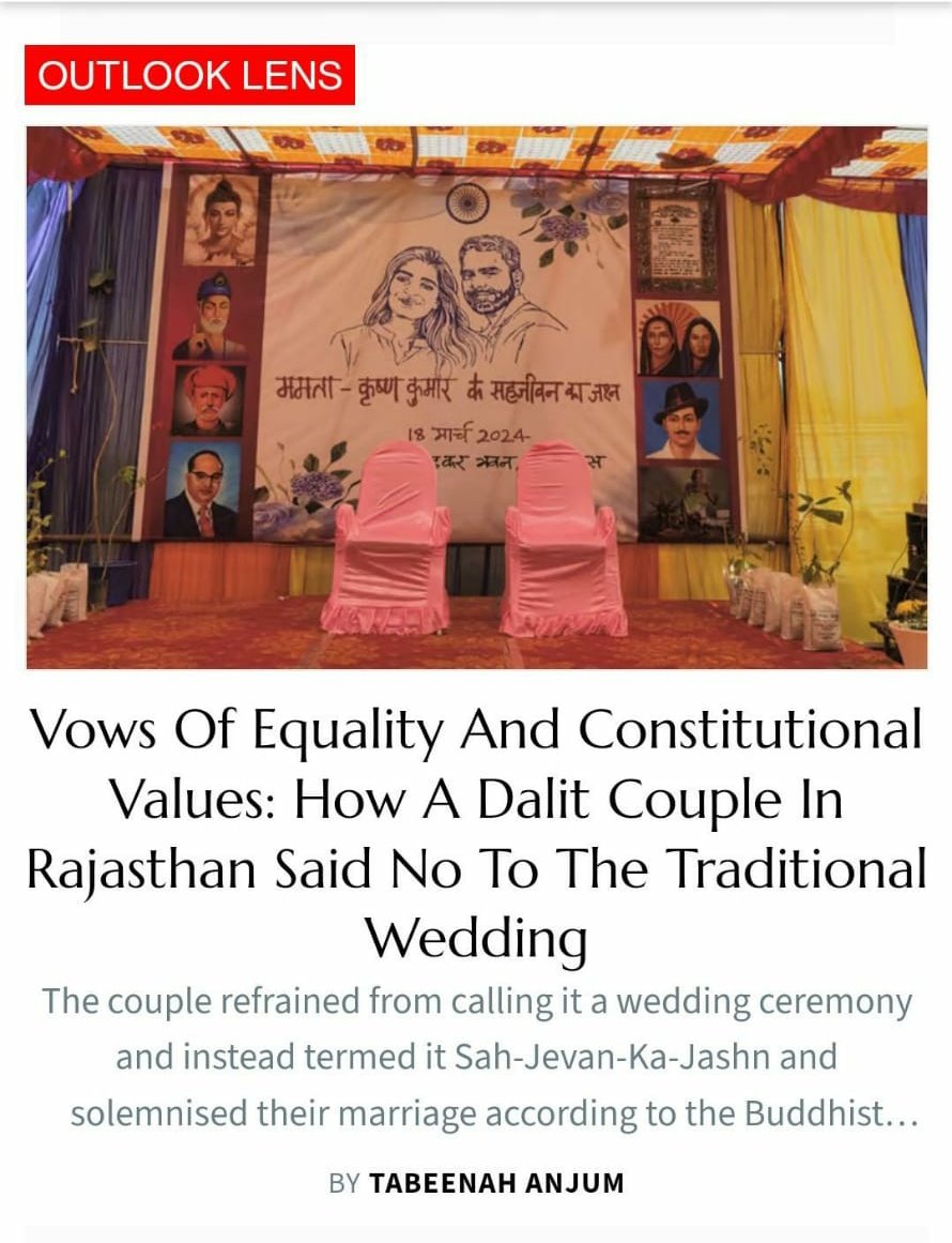 #Thread Vows Of Equality And Constitutional Values: How a Dalit couple in #Rajasthan said no to the traditional wedding. Contrary to usual wedding ceremonies, no mare, priests, garlands, or band parties were visible in the near vicinity. The backdrop of the stage had a large…