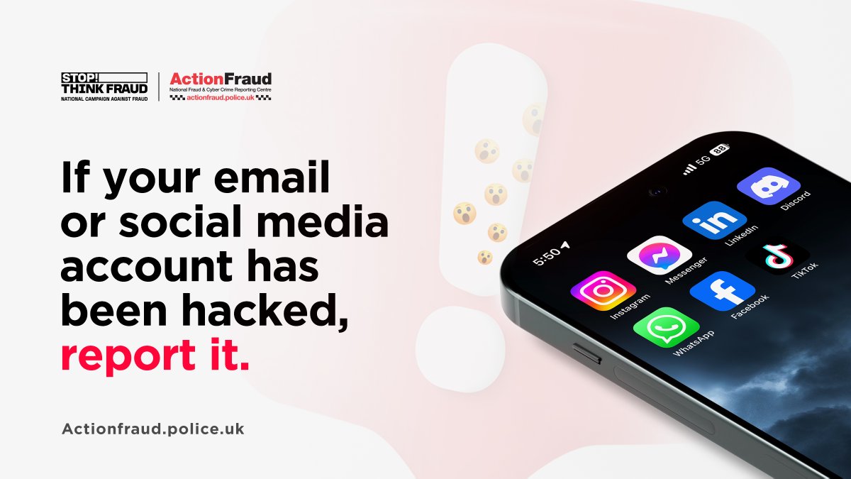 ✅ If your email or social media account has been hacked, you should report it as a crime to @actionfrauduk here: actionfraud.police.uk #Turnon2SV
