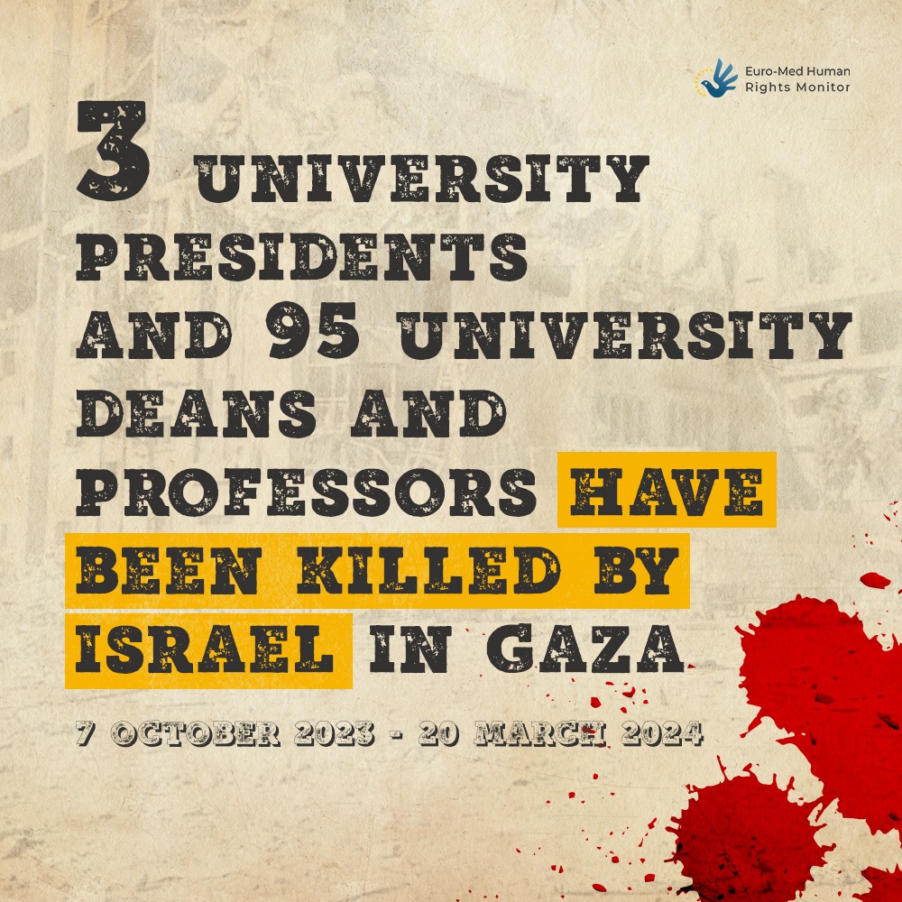 Israel's targeted attacks have killed many academics in #Gaza, especially those with advanced degrees.

The deliberate &amp; pervasive targeting of educational institutions is an additional manifestation of the ongoing crime of genocide Israel has been committing since 7 October 2023