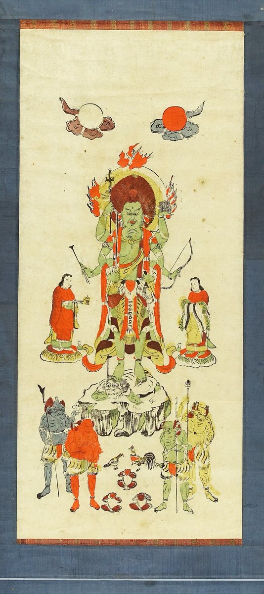 仏教と習合した庚申信仰では、本尊を青面金剛とする。青面金剛は三尸を