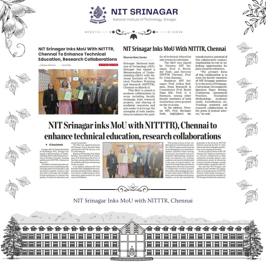 NIT Srinagar & NITTTR Chennai signed an MoU to collaborate on faculty exchange, joint research, & resource sharing to boost technical education & research quality. #NITSrinagar #NITTTR #TechnicalEducation #ResearchCollaboration
