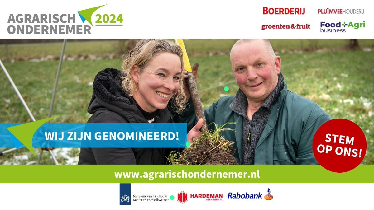 Boer, voedselproducerend natuurbeheerder, kringloop, duurzaam, regeneratief of natuurinclusief, het zijn maar titels. Werken, ondernemen, inspireren en boer zijn met de natuur, dat is wat we doen!
Maar voor deze titel hebben we uw hulp nodig;
Alvast dank! agrarischondernemer.nl/stemmen/