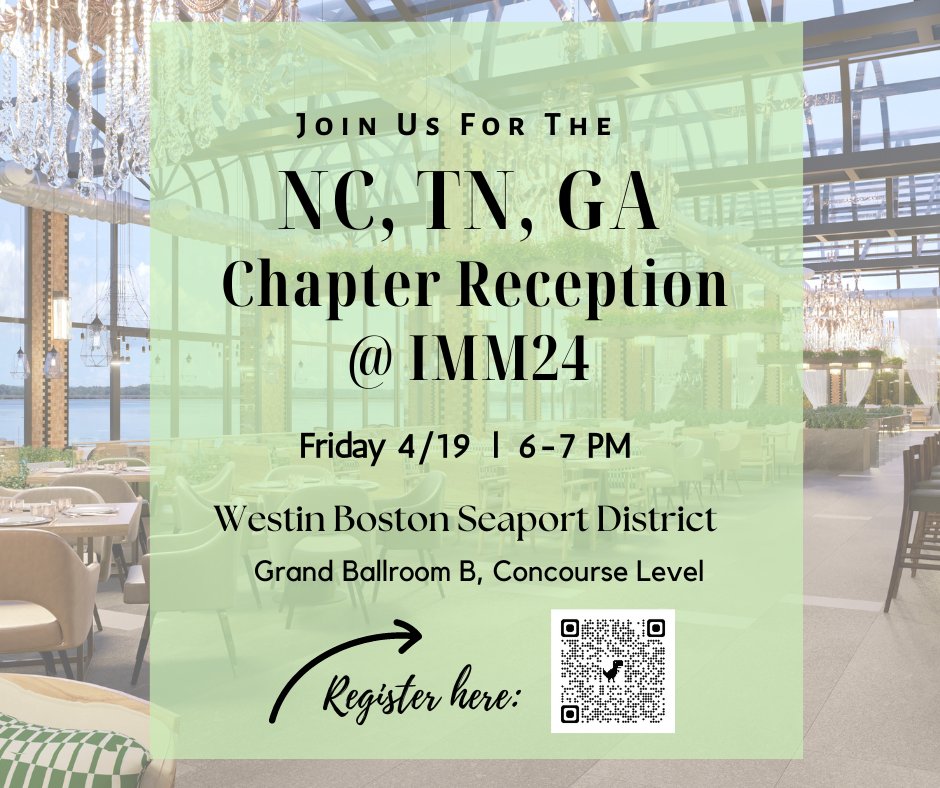All NC ACP members coming to #IMM24:
Please join us at the chapter reception Friday night - we would love to see you and have a chance to talk about you and your interests in medicine
The Westin Hotel is adjacent to the convention center. Come have some appetizers and beverages !