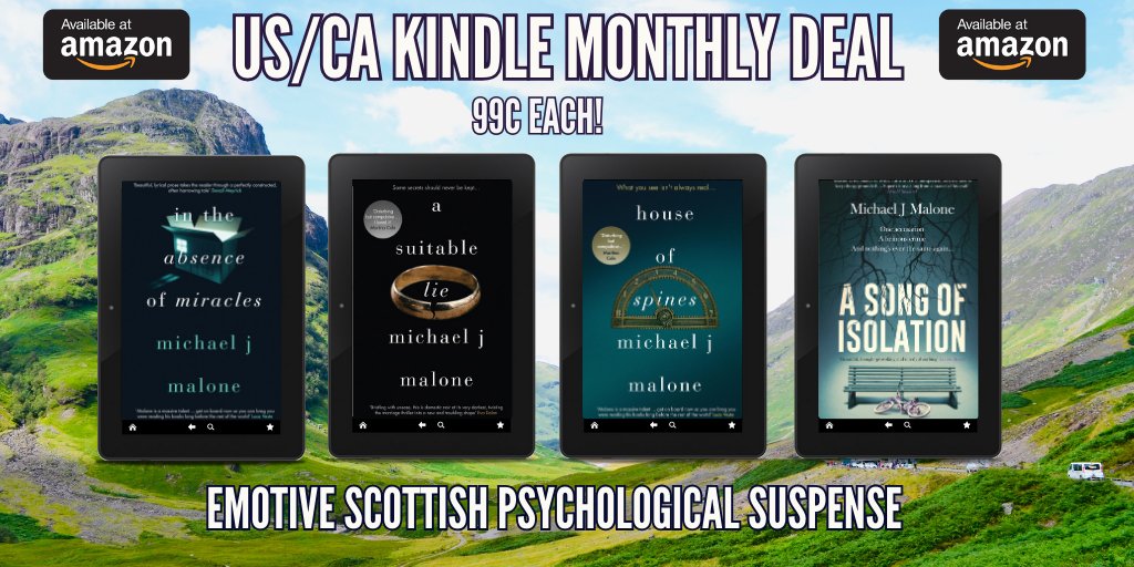 99c Kindle Monthly Deal Alert! 😍 We are thrilled that FOUR of @MichaeljMalone1's emotive #Scottish #Thrillers are ONLY #99c EACH for the WHOLE of #March! The only question is, where will you start? bit.ly/48wpprf #KindleMonthlyDeals #USA #Canada