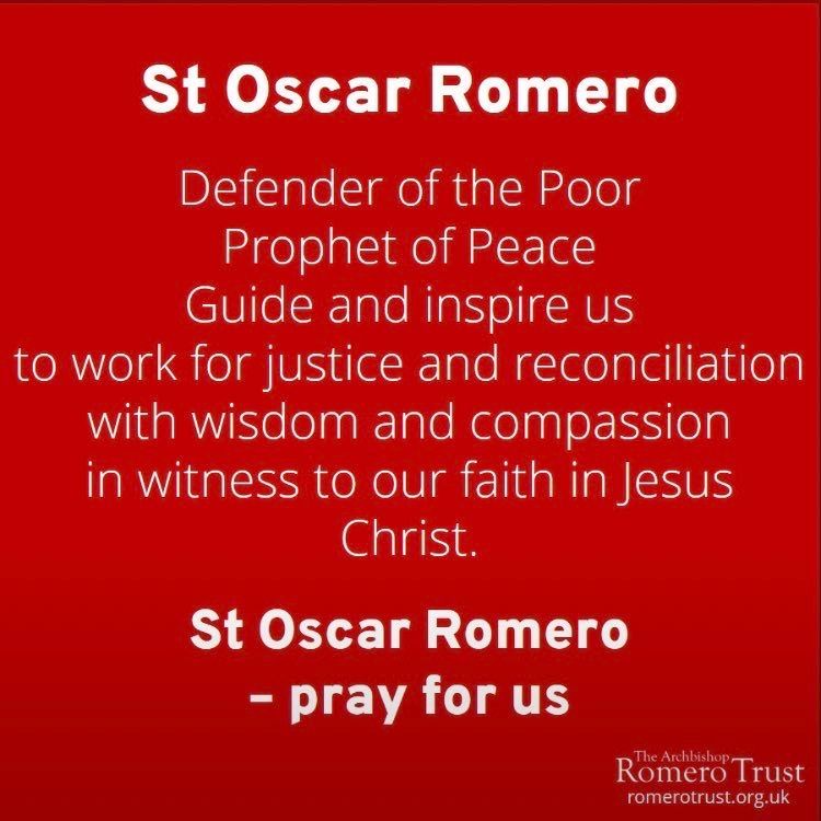 RomeroTrust's tweet photo. On this day in 1980, Archbishop Romero was killed whilst he was celebrating Mass. He was martyred for living out his faith, listening to the needs of the oppressed and the poorest people of El Salvador, standing up for them all, and challenging the authorities. #StOscarRomero https://t.co/KvpGJ8Y9UA