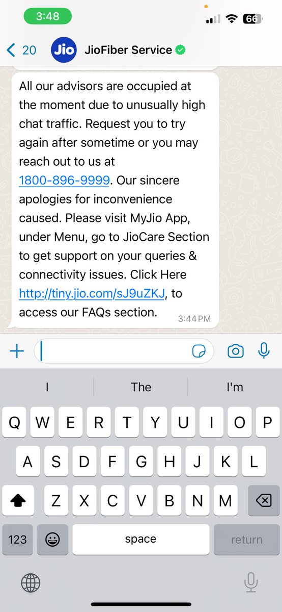 Very bad Service <a href="/JioCare/">JioCare</a> <a href="/reliancejio/">Reliance Jio</a> 

This shows that Jio has totally failed to provide proper service.

Huge complaints, 0 support