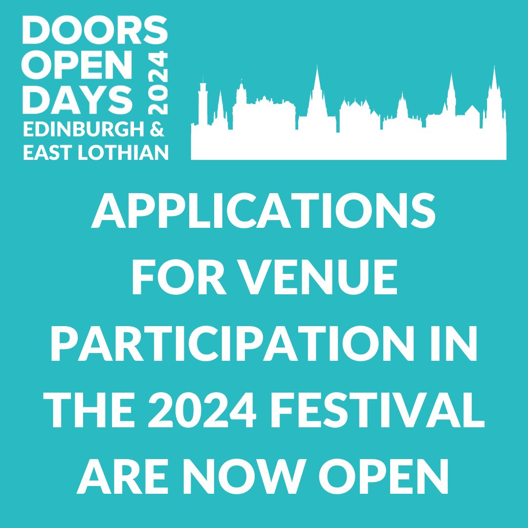 🚪🗝️ Get ready to unlock the magic! Applications for venue participation in the Edinburgh and East Lothian Doors Open Days 2024 Festival are officially OPEN! forms.gle/FmqWA6pSHhi6T1…  🎉 If you've got a venue with a story to tell, we want to hear from you! #DoorsOpenDays