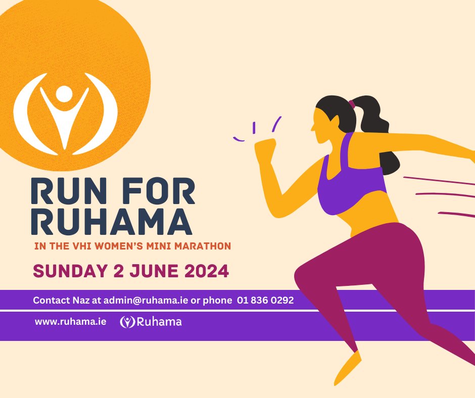 🏃‍♀️ We are asking you to #RunForRuhama at the @VhiWMM ! 
💜 All proceeds will go towards providing our service users with a range of essentials
📧 For more info, contact Naz at admin@ruhama.ie #VhiWMM #vhiwomensminimarathon