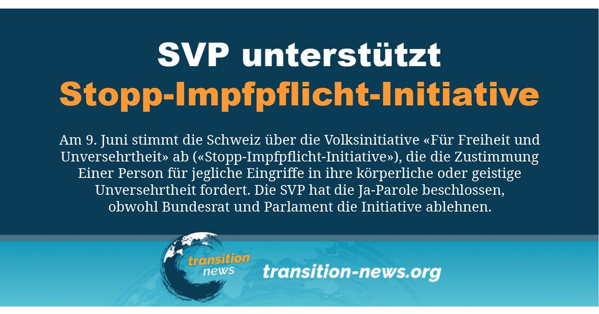 C_Transition2's tweet image. Die #Initiative selbst fordert, dass jegliche Eingriffe in die körperliche oder geistige #Unversehrtheit einer Person deren Zustimmung bedürfen. Das kann eine #Impfung sein, eine medizinische #Behandlung, ein Chip oder auch ein Test. 

transition-news.org/svp-unterstutz…

#transitionnews
