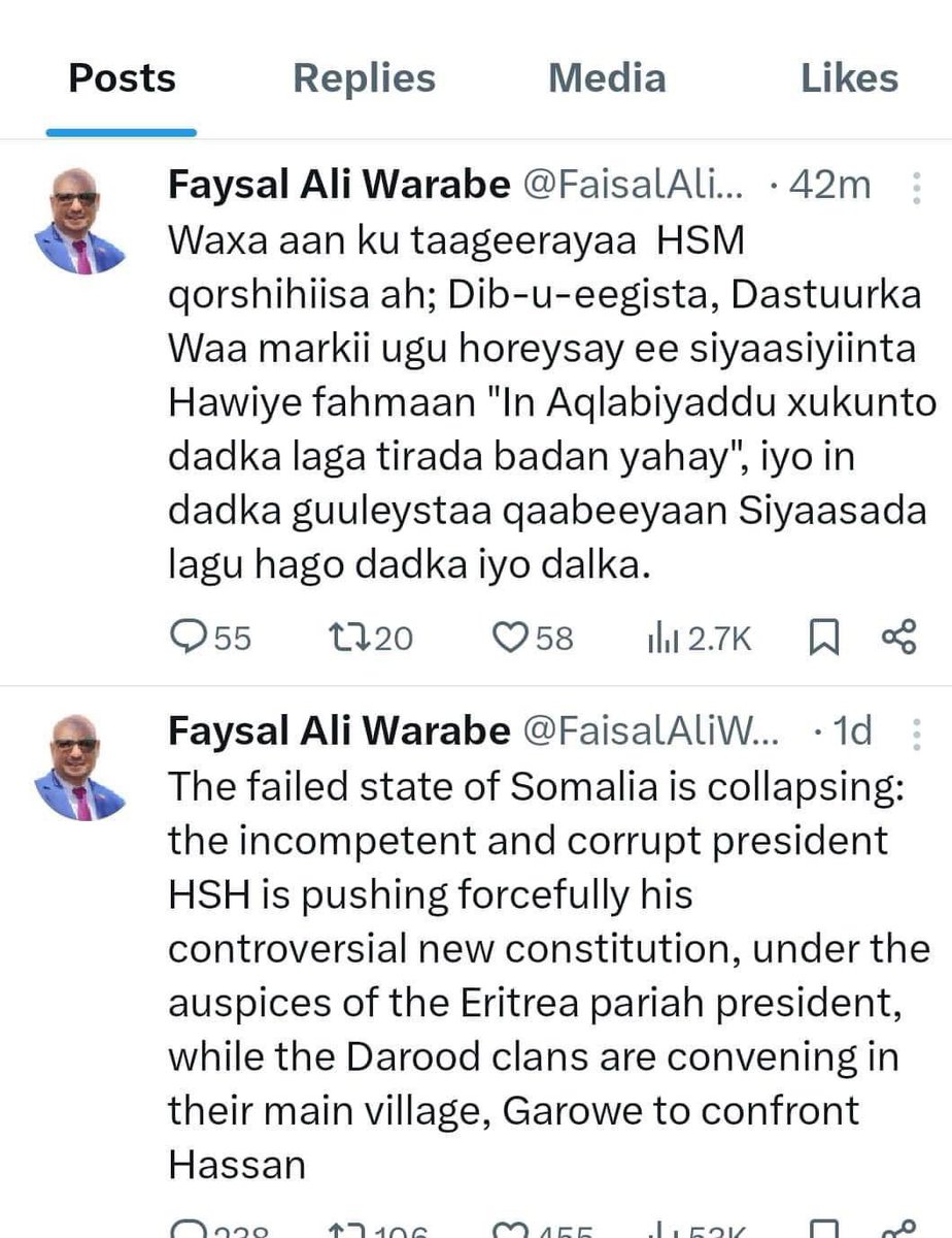 claahi99's tweet photo. @FaisalAliWarabe Farmaaja lascano tagaya maqashay 360 degree baa is wareejisay lol..illahy haku caafiyo https://t.co/7wm1S27uj4