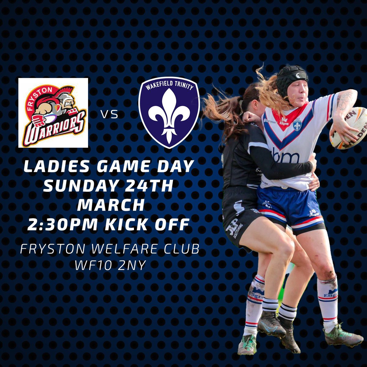 WTLRL's tweet photo. 🏉 #LADIESGAME
🆚 Fryston Warriors Ladies
🏟 Fryston Welfare Club, WF10 2NY
🕗 Kick Off 2:30pm
🤝 @XBMLTD
#UpTheTrin https://t.co/iTtOpowWWk