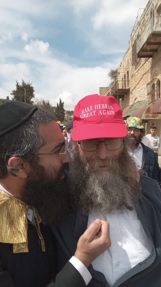 The Israeli fanatic settlers in Hebron are celebrating #Purim2024, the Israeli army closed the streets and the checkpoints for the Palestinians. One of the leaders of the Kahanists group which was considered as a terrorists organization in the past is wearing trump hat. They are…