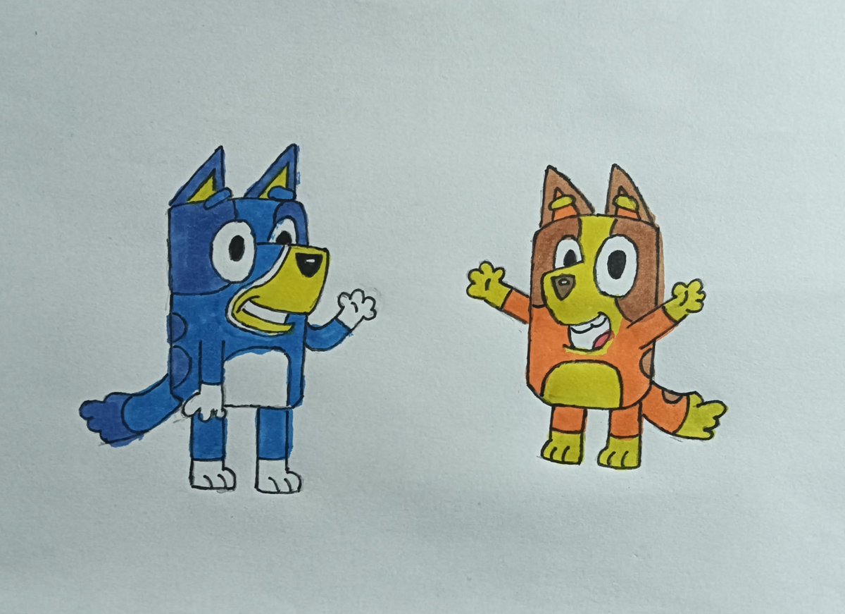 Drawing Bluey and Bingo for my son.