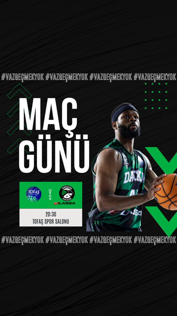 Türkiye Sigorta Basketbol Süper Ligi’nde bu hafta Tofaş'ın konuğuyuz! 💚🏀🖤 #vazgeçmekyok #BizDaçkayız #BirlikteGüçlüyüz