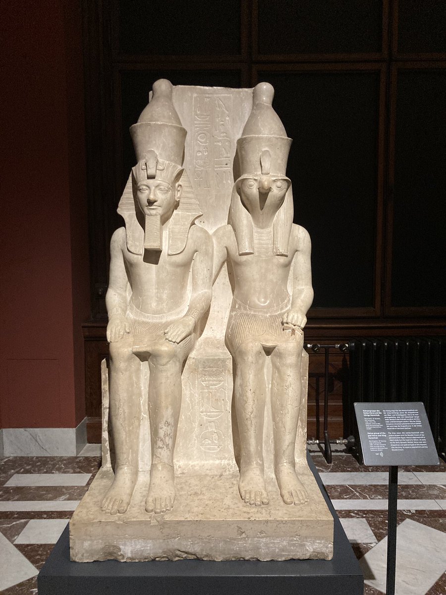 I’ve seen this spectacular statue group of the falcon-headed god Horus and King Horemheb so many times in books so it was wonderful to see it with my own eyes @KHM_Wien Limestone. New Kingdom, 18* Dynasty, 1343 - 1315 BC #StatueSunday