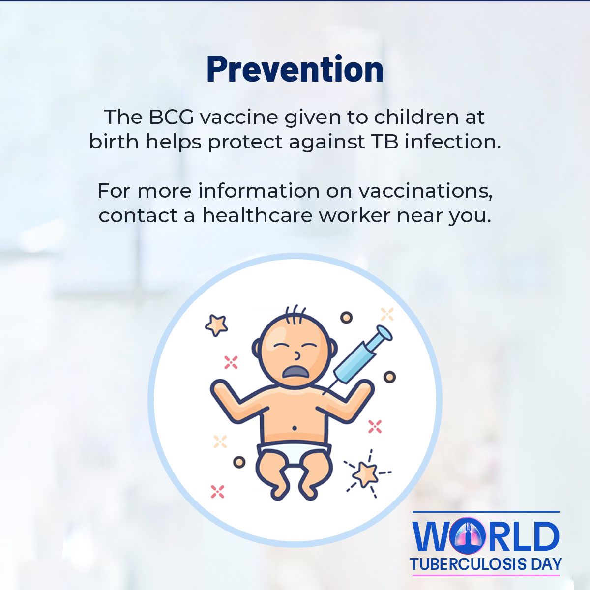 World TB Day is a day to educate the public about the impact of TB around the world. Every Breath Counts: TB is Preventable and Treatable. Get Vaccinated, Get Tested, and Help Stop the Spread #VaccinateToProtect #VaccinesWork #VaccinesSaveLives