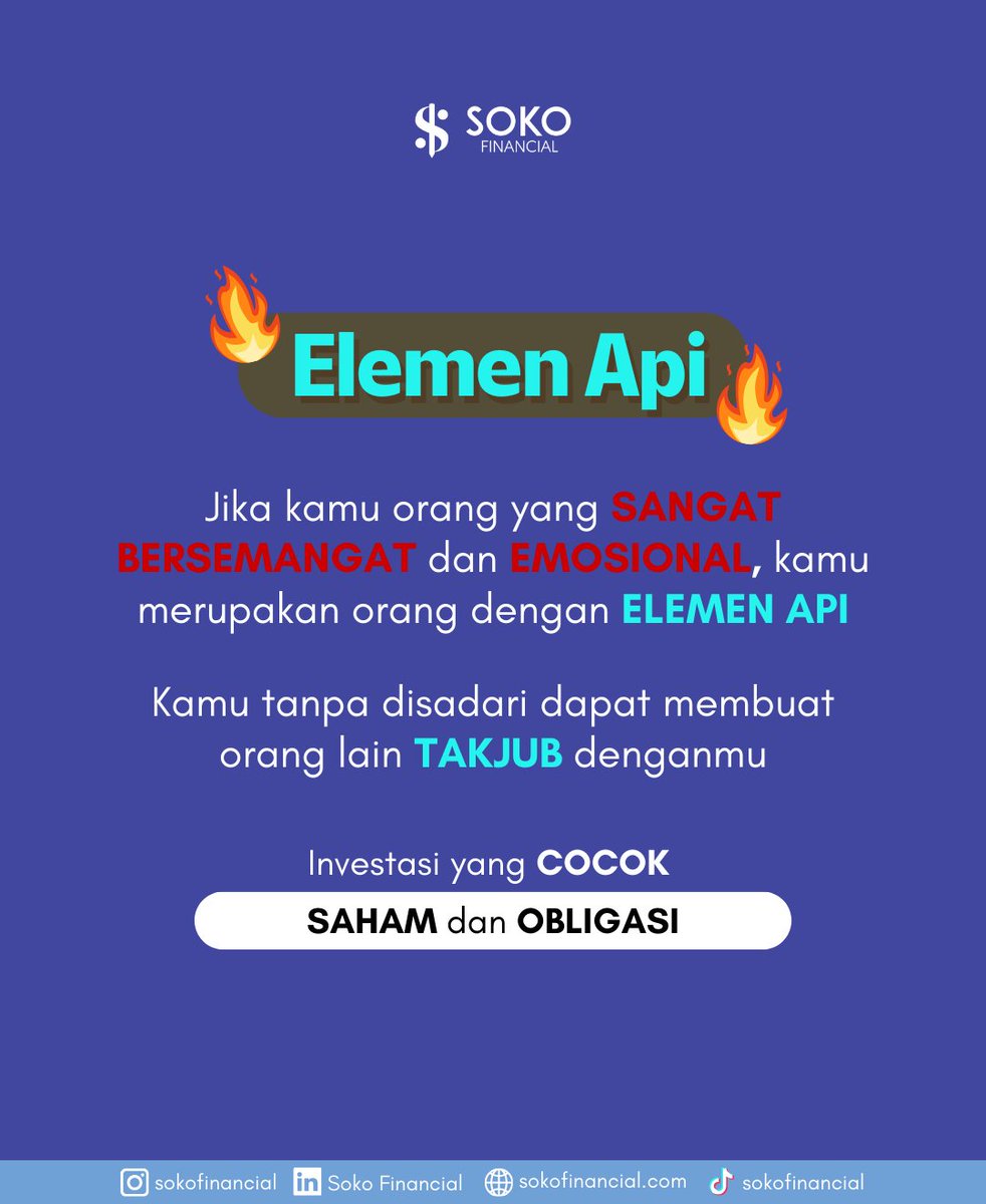 sokofinancial's tweet photo. Hai sobat soko 🙋
Kalian masih bingung mau invest dimana 😕❓
Nih mimin kasih rekomendasi berdasarkan elemen kalian, Komen dong kalian termasuk elemen apa nih ❓
#sokofinancial #investasi https://t.co/JhcwvN7cZu