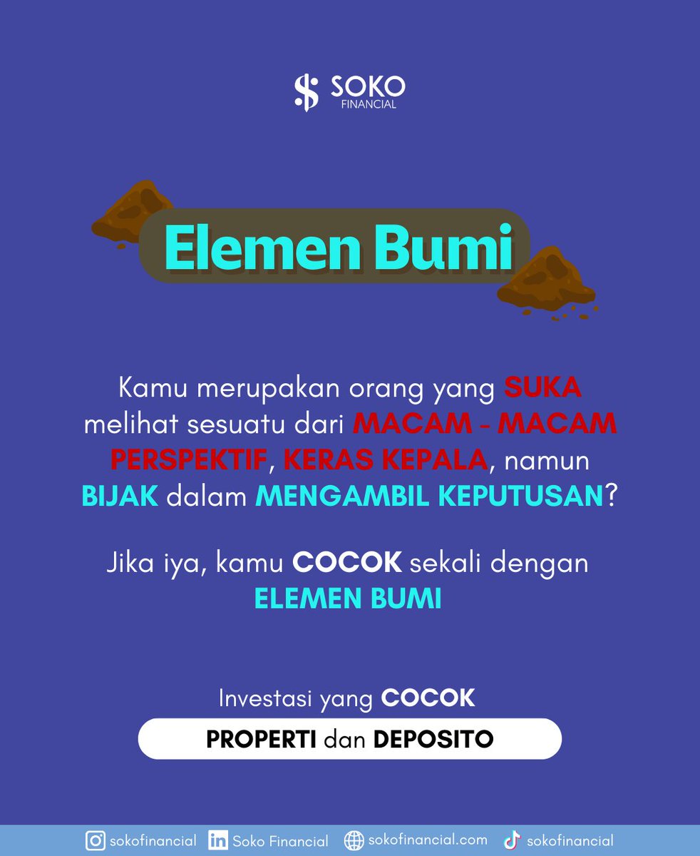 sokofinancial's tweet photo. Hai sobat soko 🙋
Kalian masih bingung mau invest dimana 😕❓
Nih mimin kasih rekomendasi berdasarkan elemen kalian, Komen dong kalian termasuk elemen apa nih ❓
#sokofinancial #investasi https://t.co/JhcwvN7cZu