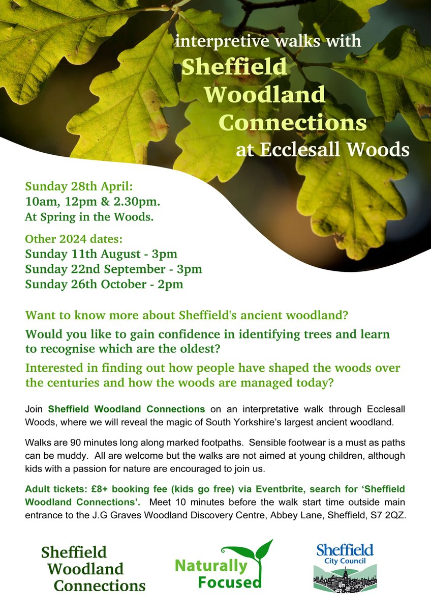 🌳🌳 #Walks with #Sheffield #Woodland Connections @Ecclesallwoods in 2024. Starting with 3 walks as part of the #Spring In The Woods: Sunday April 28th 2024. Book In Advance: eventbrite.co.uk/cc/nature-walk… We open as usual: 10am-4pm. @ParksSheffield @theoutdoorcity #SheffieldIsSuper