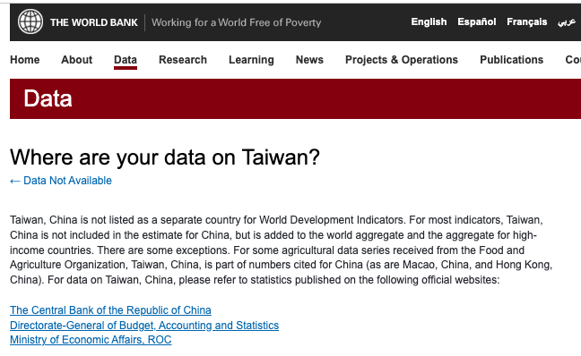 TIL World bank data doesn't cover any data from Taiwan - 

The amount of soft power it would have taken to get this data scrubbed - really makes one think that 2027 timeline is more and more prescient.

datahelpdesk.worldbank.org/knowledgebase/…