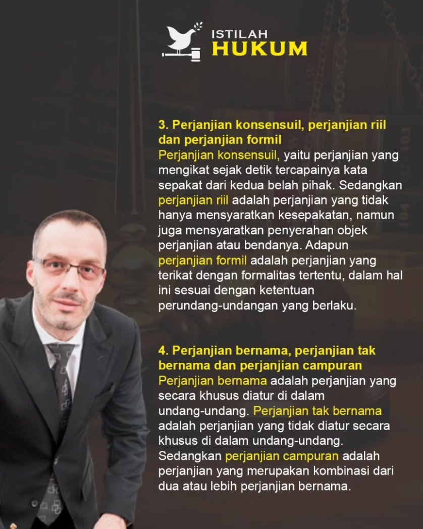 IstilahHukum's tweet image. Macam -Macam Perjanjian dalam hukum Perdata
#hukum #hukumperdata #perdata #belajarhukum #ilmuhukum #mahasiswahukum #mahasiswahukumindonesia #pengantarhukum #perjanjian #hukumperjanjian
