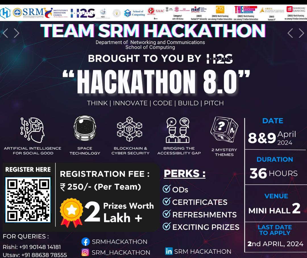 SoC_SRMIST's tweet image. This year, we're embracing a 🚀hybrid mode🚀, ensuring everyone can participate whether you're joining us in person or virtually. Calling all SRM KTR students your physical presence is a must.
#SRMHackathon #InnovationUnleashed #CodingExcellence #TechRevolution #SRM