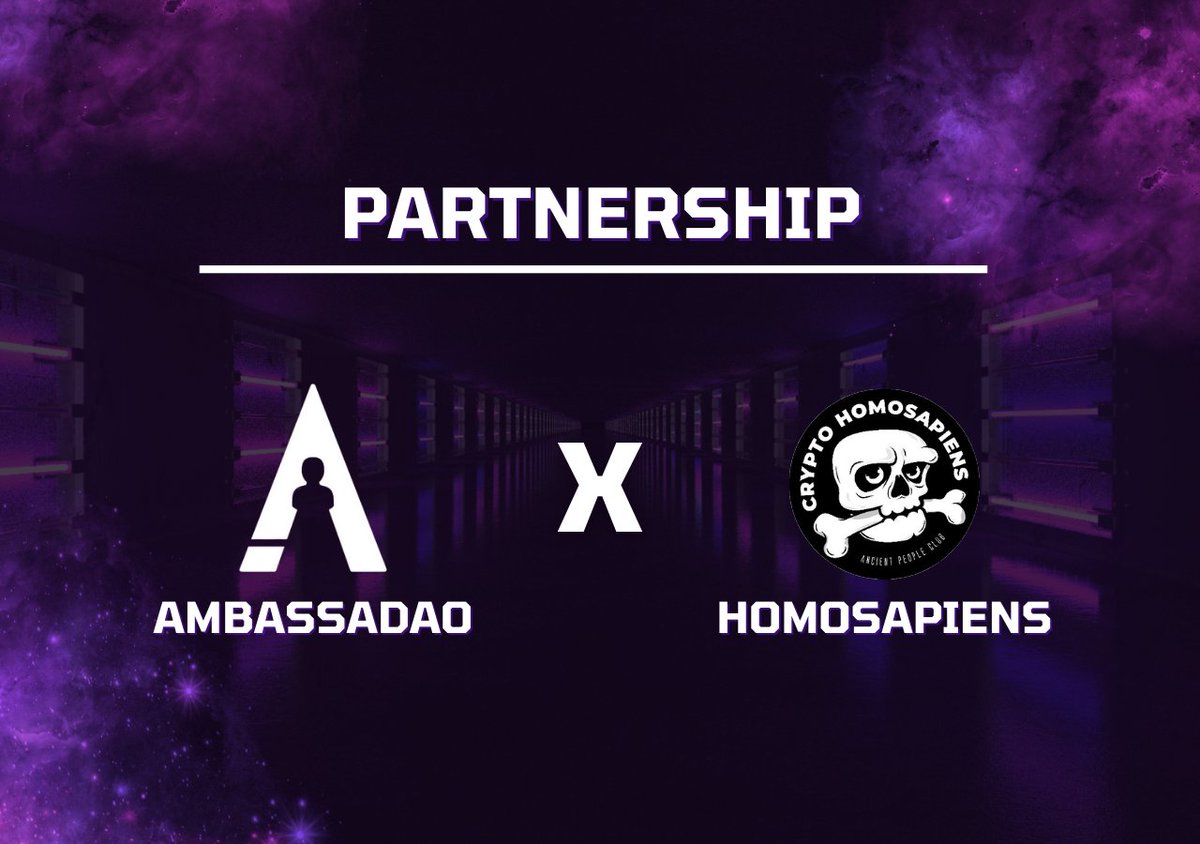 AmbassaDAO X Homosapiens 🚀

We're proud to unveil our partnership with <a href="/HomosapiensAPC/">Crypto Homosapiens</a>! 🤝

Their captivating content and innovative concept have us hooked. Join us as we follow their inspiring journey! 🌟

#NFT #Ambassadors #Zealy