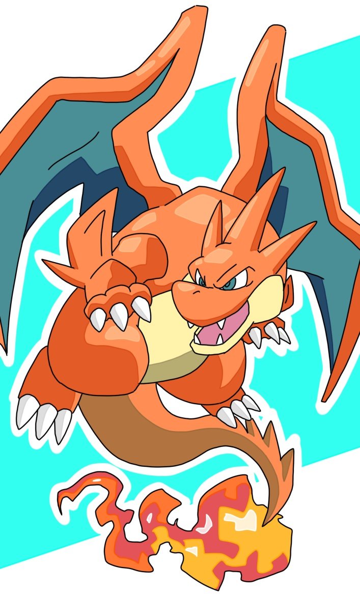 charizard solo open mouth green eyes tongue pokemon (creature) no humans fangs  illustration images