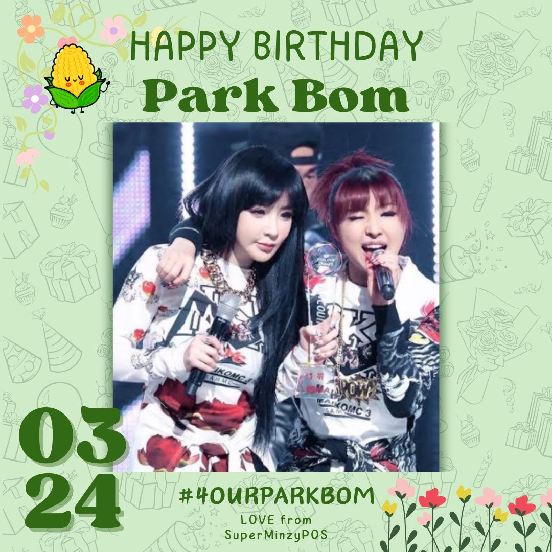Once again Happiest Birthday to the sweetest quirky Bommie Unnie &amp; 2ne1 member of our Minji🤗💚 We wish you all the wonderful things in life and good health Minji and SuperMinzyPOS Team loves you <a href="/haroobomkum/">Bom Park</a> 😘

HAPPY P4RK BOM DAY
#4OurPARKBOM

#MINZY #공민지 #ParkBom #박봄