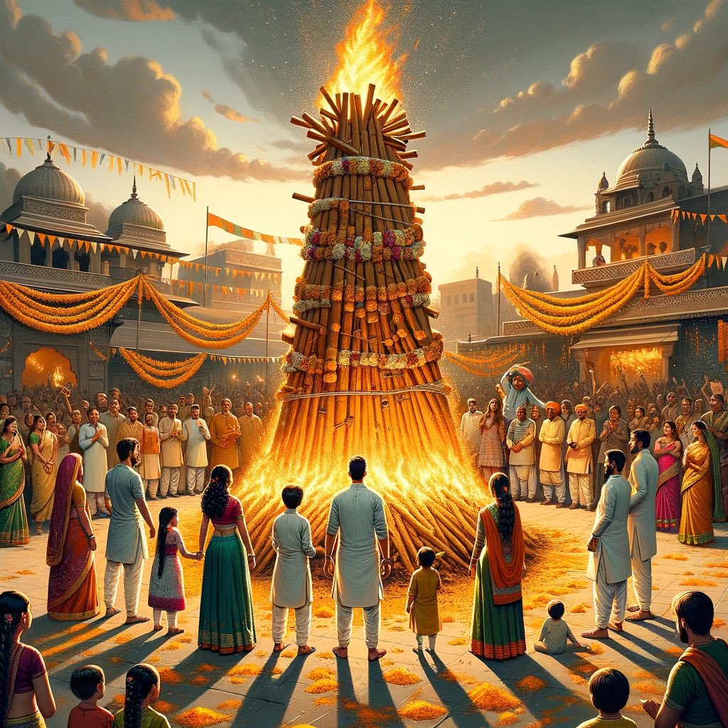 Holika Dahan Sitting around the bonfire made up of cow dung, dry logs, spools of cotton threads, turmeric and Akshat rice, we listen to the story of Holika, the cold blooded ogress of an aunt, with absolutely no qualms in trying to burn her tiny nephew in the