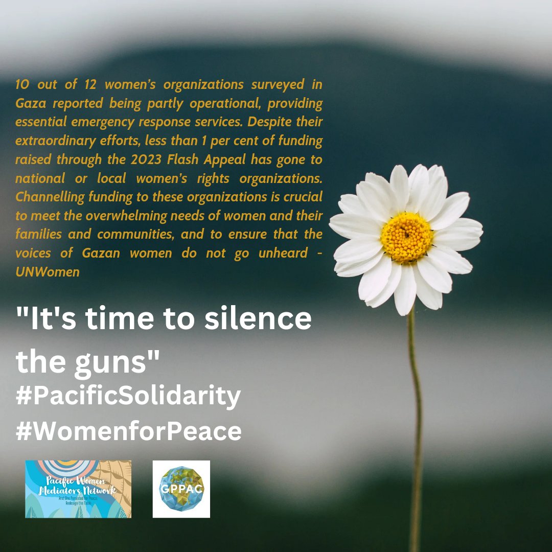 We amplify the call that it’s more than time for an immediate humanitarian ceasefire & the immediate release of all hostages!
#CeasefireNOWGaza
#SilencetheGuns
#WomenforPeace
#PacificSolidarity