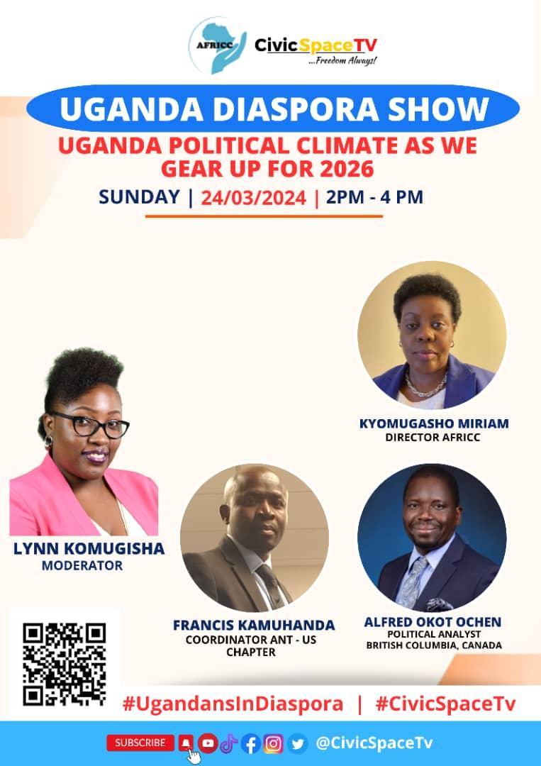 HAPPENING NOW #CivicSpaceTV #UgandansInDiaspora show about Uganda's political climate as we gear up for 2026. Showing on youtu.be/OnmgMtiFduk?si… Join the conversation and subscribe to the channel. @LynnUg3 @kyomugasho3 @aokotochen @KamuhandaFranc2