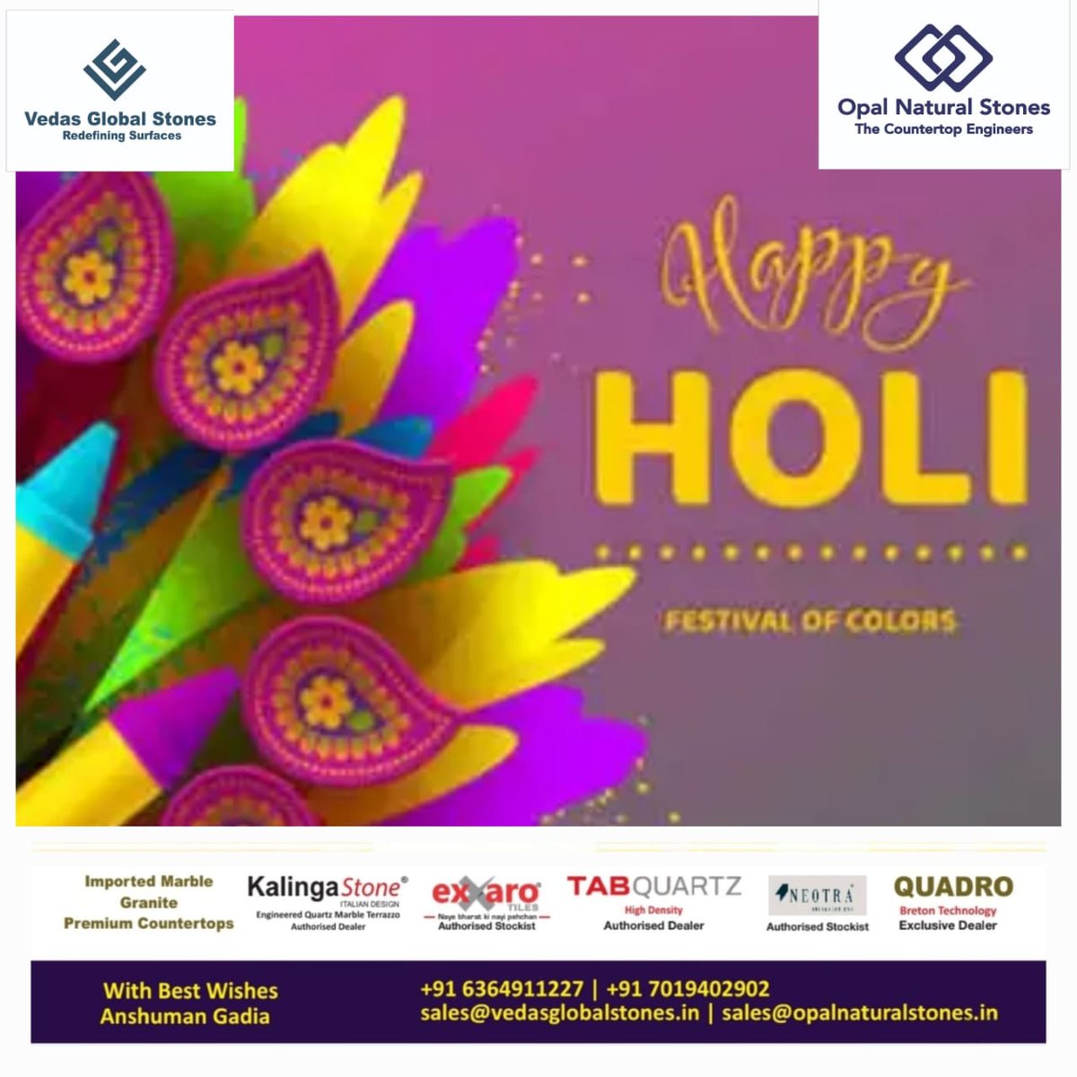 #happyholi #festivalofcolours #holi #vedasglobalstones #opalnaturalstones #bangalore