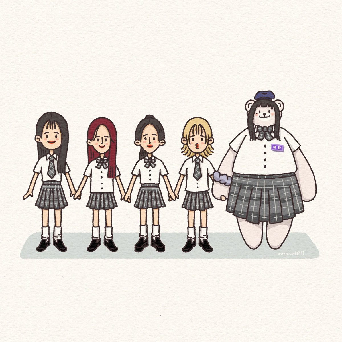 escapewith647's tweet photo. girls in student uniforms,
and shubear (Baymax style)

#GIDLE #GIDLE_FATE #fanart https://t.co/qryQKJb8eQ