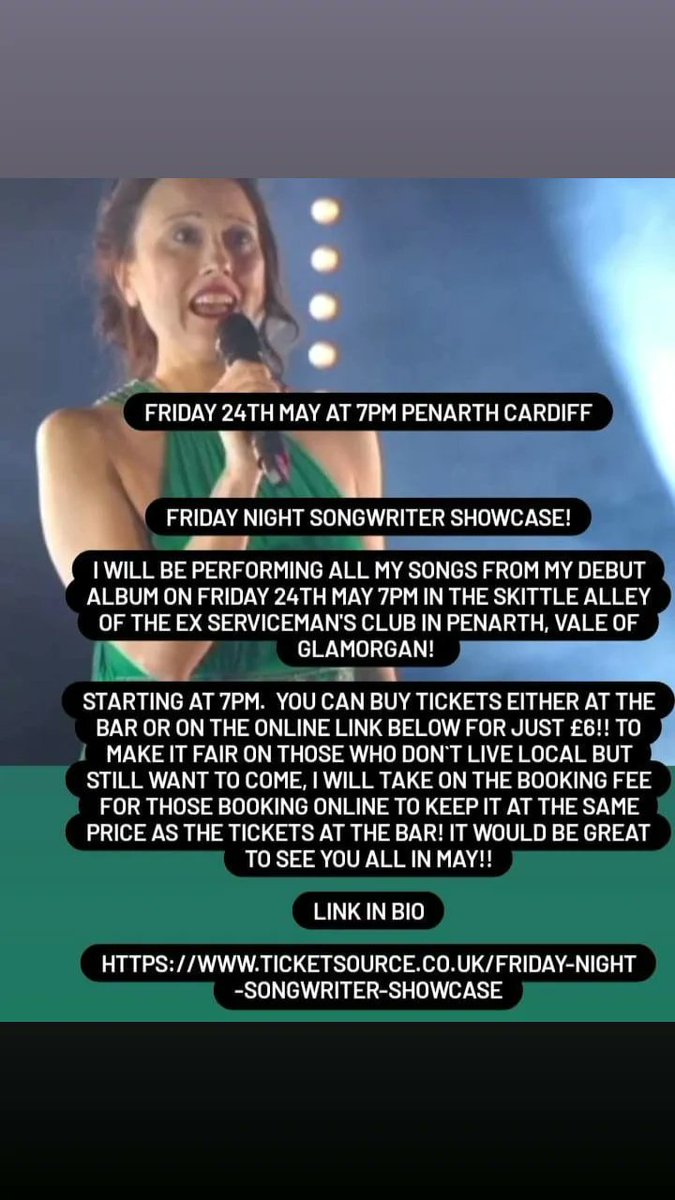 I will be performing an unreleased track Say you love me on Friday 24th May in Penarth ex serviceman's club in Penarth. Link to tickets ticketsource.co.uk/friday-night-s…