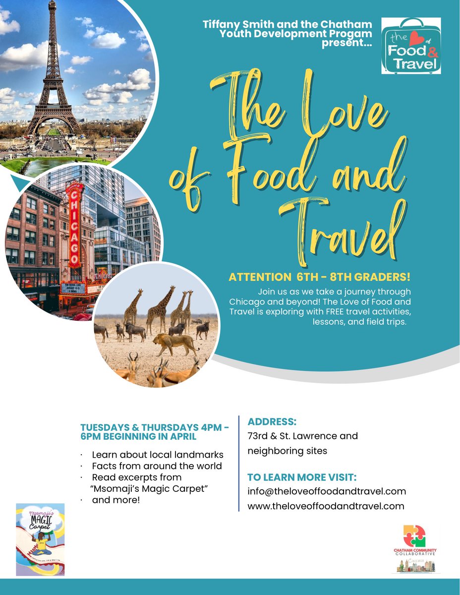 🚨ATTENTION PARENTS🚨

We are one week away from kicking off our travel program‼️

CLICK THE LINK and register your kids for this FREE program in Chatham to discover #Chicago and beyond‼️

docs.google.com/forms/d/1VT6YY…
