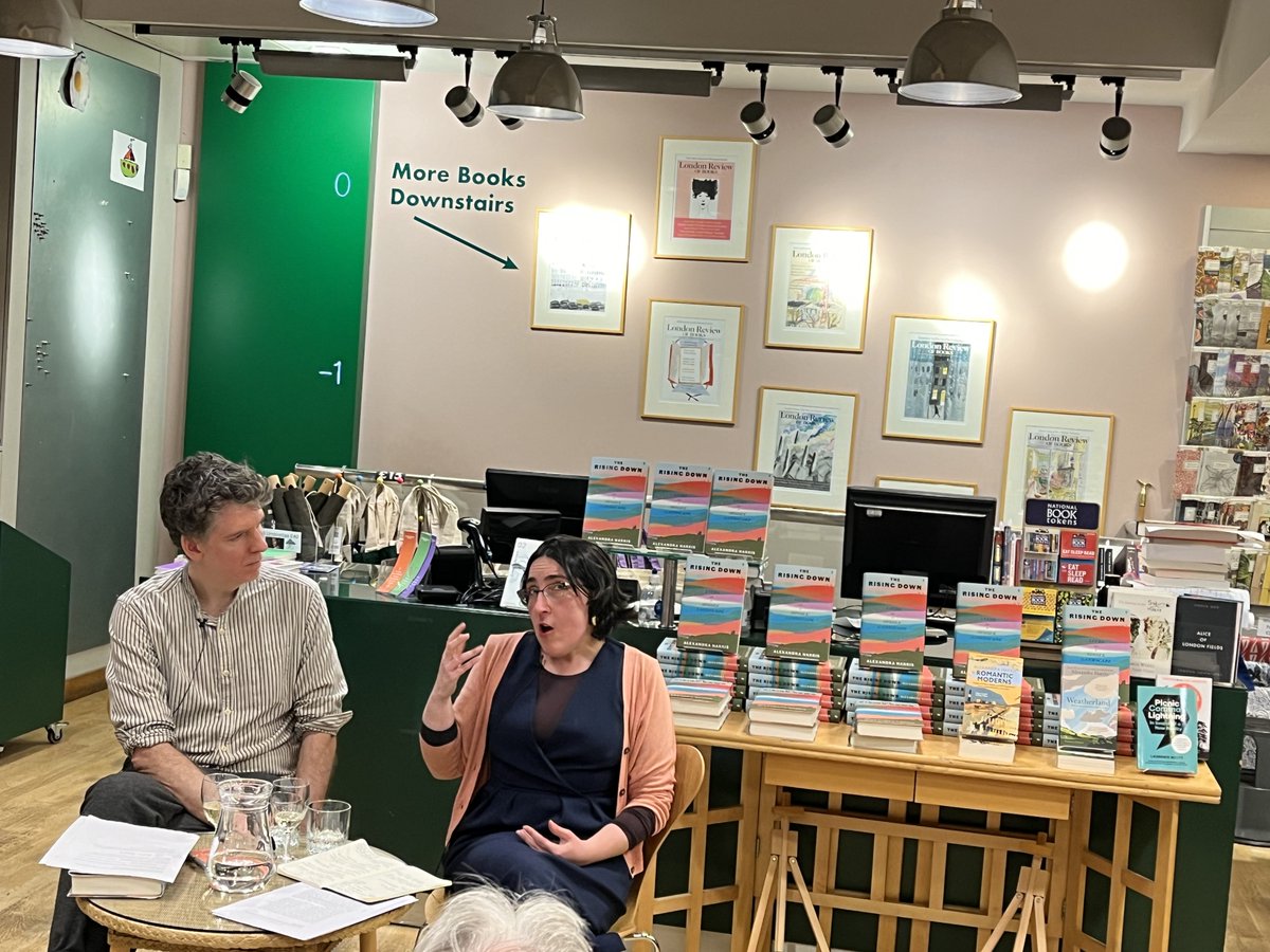 Delicious conversation Laurence Scott with @alexhharris @LRBbookshop. I am devouring The Rising Down, a masterclass in voice @FaberBooks.