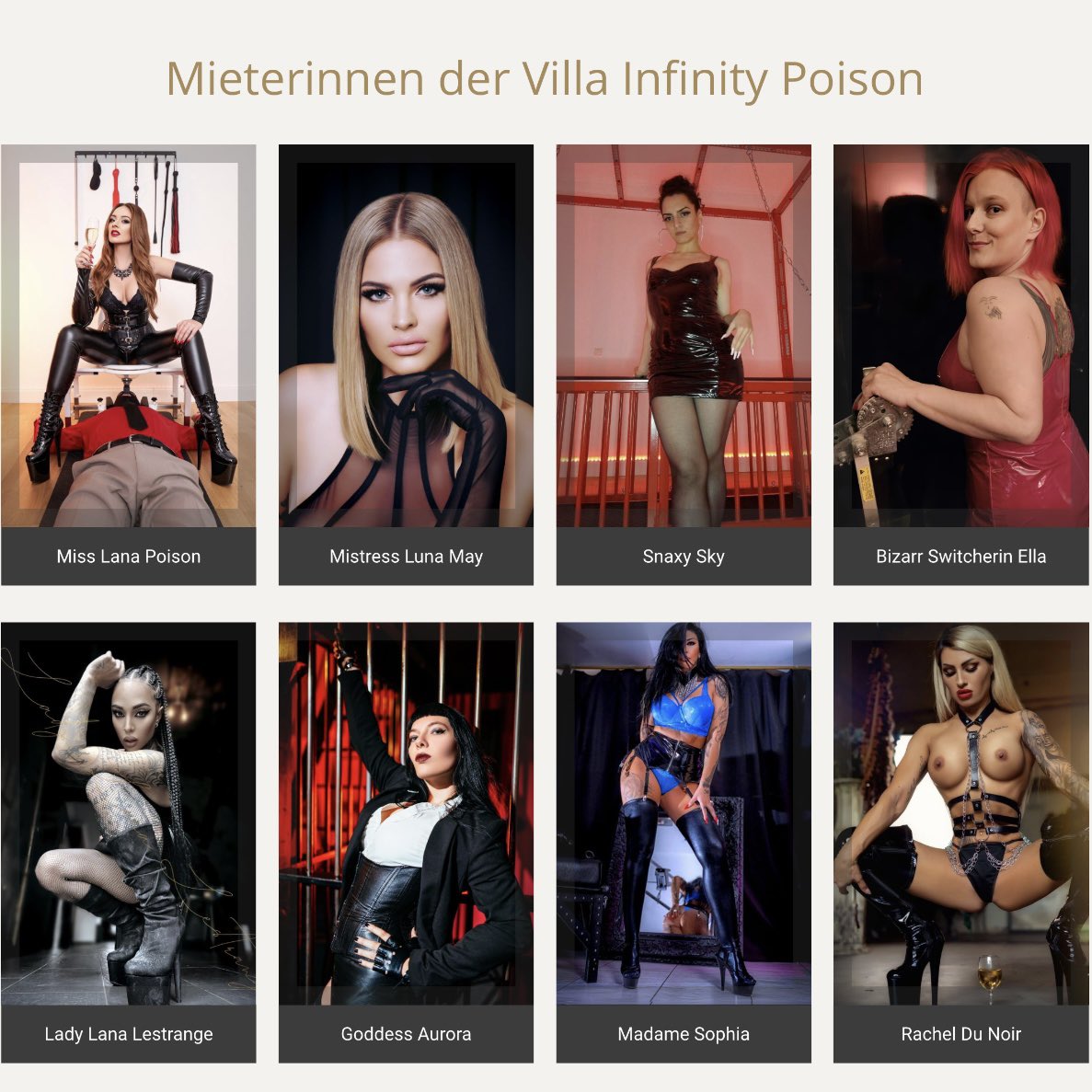 Hier findest du eine aktuelle Übersicht von den Mieterinnen der Villa Infinity Poison in Mannheim @VIP_Mannheim vip-mannheim.com/de/mieterinnen