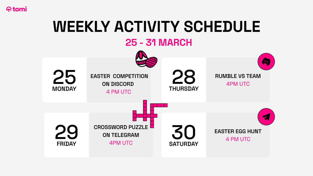 Curious about what's coming up in the tomi world this week? 🗓️ Explore our schedule for a mix of activities, conversations, and community moments. Looking forward to seeing you at our events!