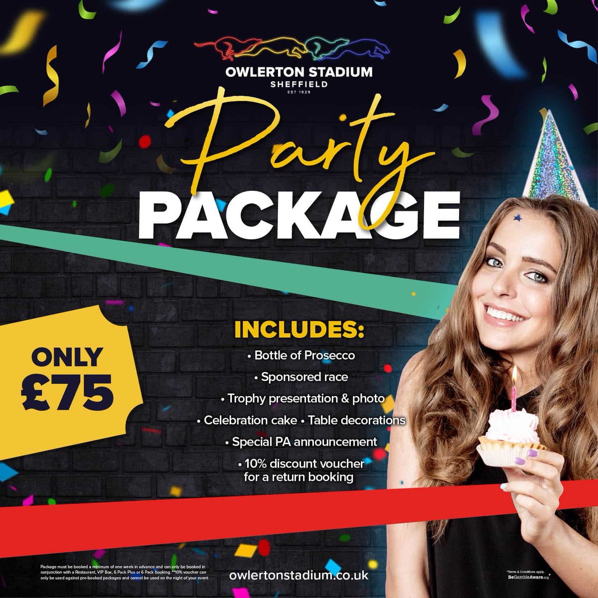 Why not add a #PartyPackage to your celebration with us? 🎉 

Our packages are designed to make your event at Owlerton extra special - delivering maximum fun for your budget 🤩

Your perfect celebration awaits... ✨

#SheffieldOffer #LiveRacing #DrinksPackage #SponsoredRace