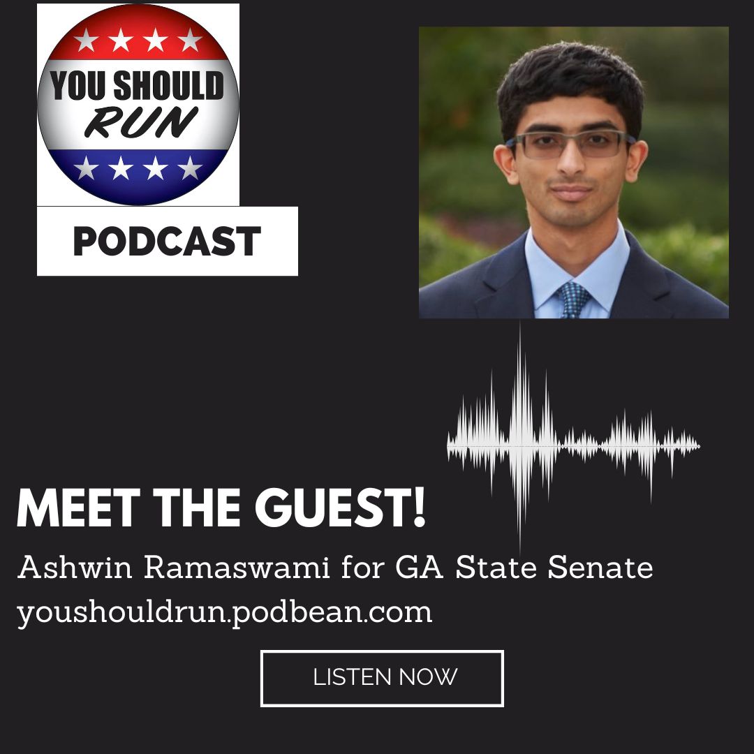 If it's Sunday, it's time to Meet the Guest. Listen as Ashwin Ramaswami talks about what motivated him to run for office in Georgia, running against a fake elector, and building a cross generation coalition. All at: youshouldrun.podbean.com/e/ashwin-ramas…