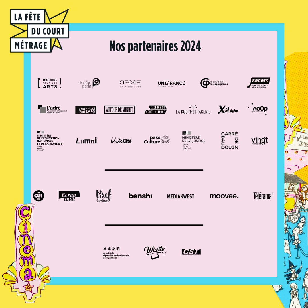 lafeteducourt's tweet photo. 🌟REMERCIEMENTS PARTENAIRES 🌟
Nous remercions infiniment tous nos partenaires de cette édition 2024, qui nous permettent d’organiser, cette année encore, La Fête du court métrage, événement unique et accessible à tou.te.s !
#lafeteducourt #fdcm #fdcm2024 #courtmetrage https://t.co/tBLijzNKW7
