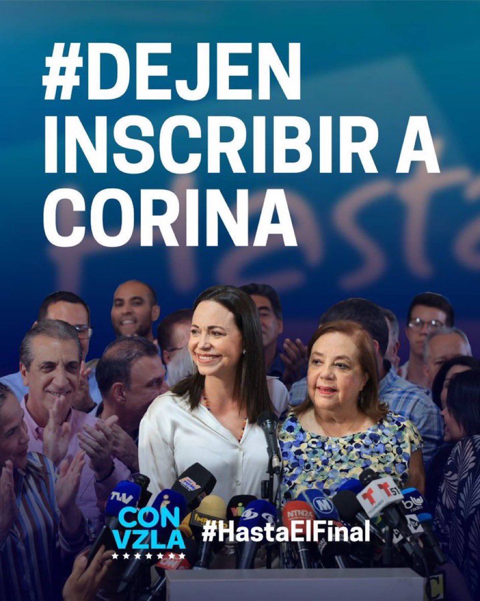 agusantonetti's tweet photo. MENSAJE URGENTE A LA REGIÓN

A pocas horas del cierre de inscripciones, el régimen venezolano está BLOQUEANDO la inscripción de Corina Yoris, la candidata respaldada por Maria Corina Machado.

Quedan 11 HORAS DECISIVAS para saber si oficialmente Maduro CANCELA las elecciones. https://t.co/uCw5VXmgxR