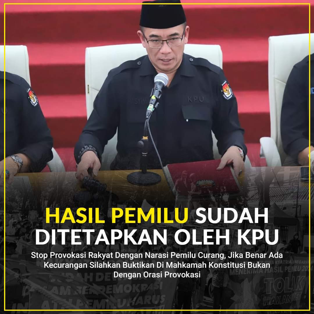 jiro1888's tweet photo. Hasil pemilu sudah ditetapkan, stop provokasi rakyat dengan narasi pemilu curang. https://t.co/yu5uPwJv5P