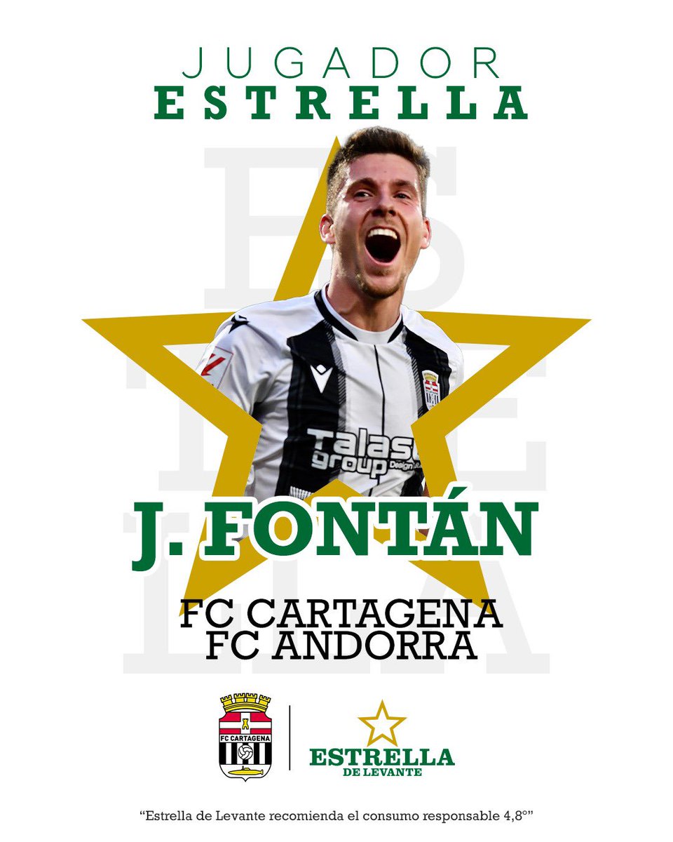 🤩 @JoseFontan4, elegido el #jugadorEstrella del #CartagenaAndorra 🤝 @estrellalevante ⚽️ ¡ENHORABUENA, FONTÁN!