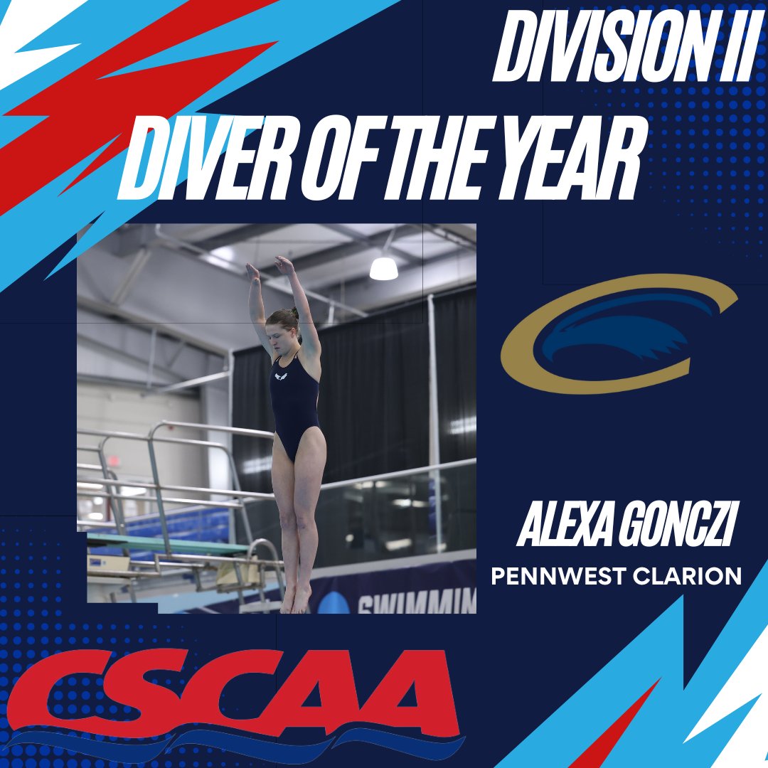 We are thrilled to announce that Emily Trieschmann and Alexa Gonczi have been named the Division II Women's Swimmer and Diver of the Year by the CSCAA! #CSCAA #DII @NSU_Swim @ClarionEagles @D2SSC @PSACsports