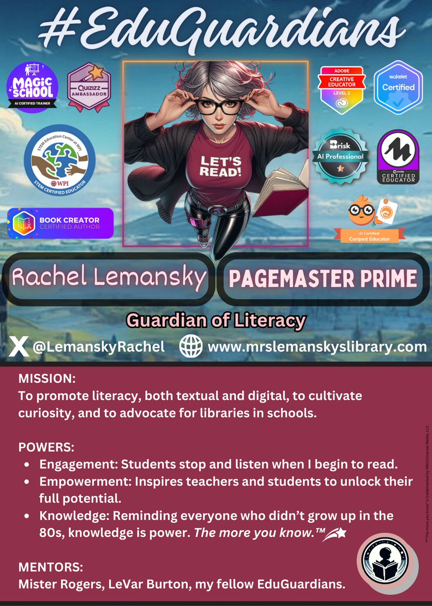 My OFFICIAL #eduguardians trading card.
Coming soon to #ISTE24 in Denver! Educators unite!
@afau_bion @jessicaradams @mrshowell24  @ISTEofficial 
Had to list some mentors because I wouldn't be a school librarian and educator without them! @levarburton