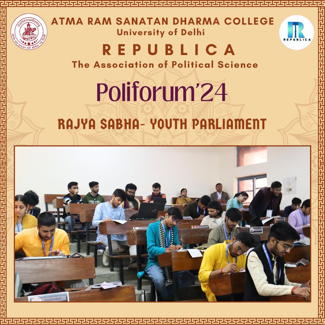 Republica_ARSD's tweet photo. Republica: The Association of Political Science at Atma Ram Sanatan Dharama College, Delhi University, organised it's Youth Parliament- Rajya Sabha as part of its Annual Departmental fest, Poliforum'24. Here are some highlights from the events 📷 ✨️ https://t.co/vq3Nm2G0tt