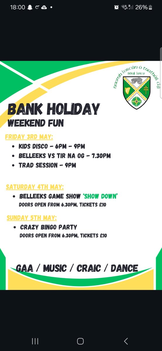 Keep the weekend of the 3rd-5th May free as Belleek GAC host an action-packed weekend for those of all ages to enjoy!
Football, music, craic and much much more, it is not a weekend to miss out on!
#BelleekGAC #GAA #Social 🇮🇪