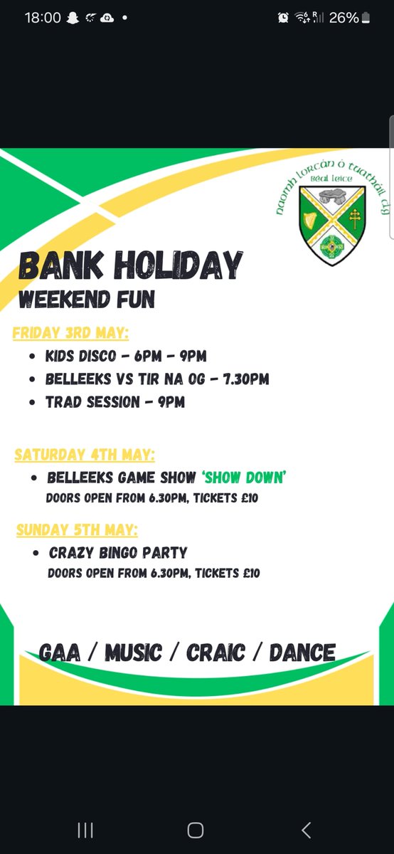 Keep the weekend of the 3rd-5th May free as Belleek GAC host an action-packed weekend for those of all ages to enjoy!
Football, music, craic and much much more, it is not a weekend to miss out on!
#BelleekGAC #GAA #Social 🇮🇪